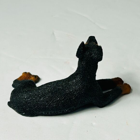 Castagna Doberman Resin Figurine Italy Vintage 1988 Cropped Black Red 2.5X1.5" - Picture 3 of 6